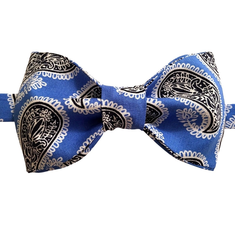 Blue Paisley Bow Tie Adjustable Pre-Tied Formal Necktie Blue Black White